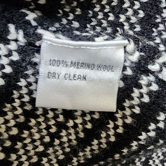 Talbots Sweater Womens PM Black Striped Merino Wool Knit Cardigan Button Belted - Picture 11 of 11